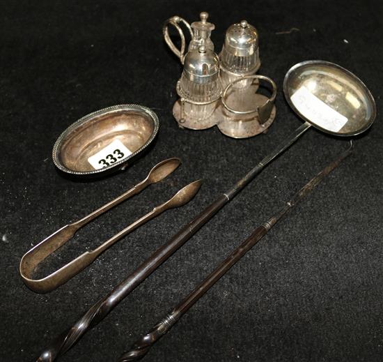 2 silver punch ladels & 2 cruet